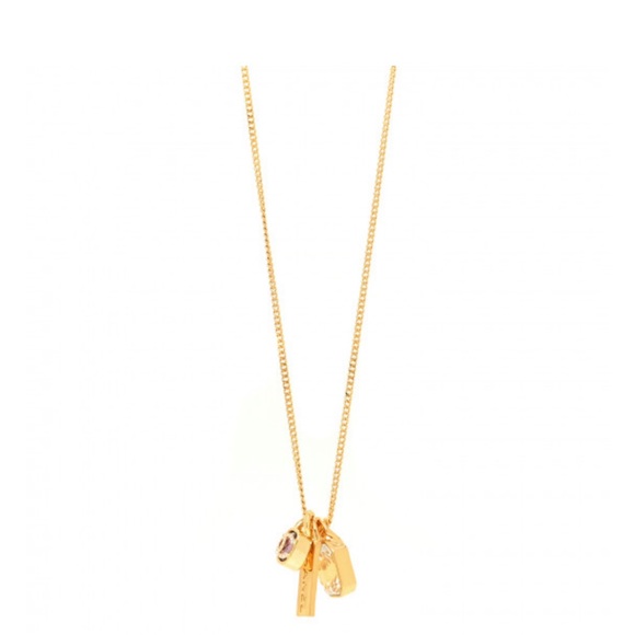 CHANEL Jewelry - 💯% Authentic Chanel Metal Crystal Charm Necklace Purple Gold